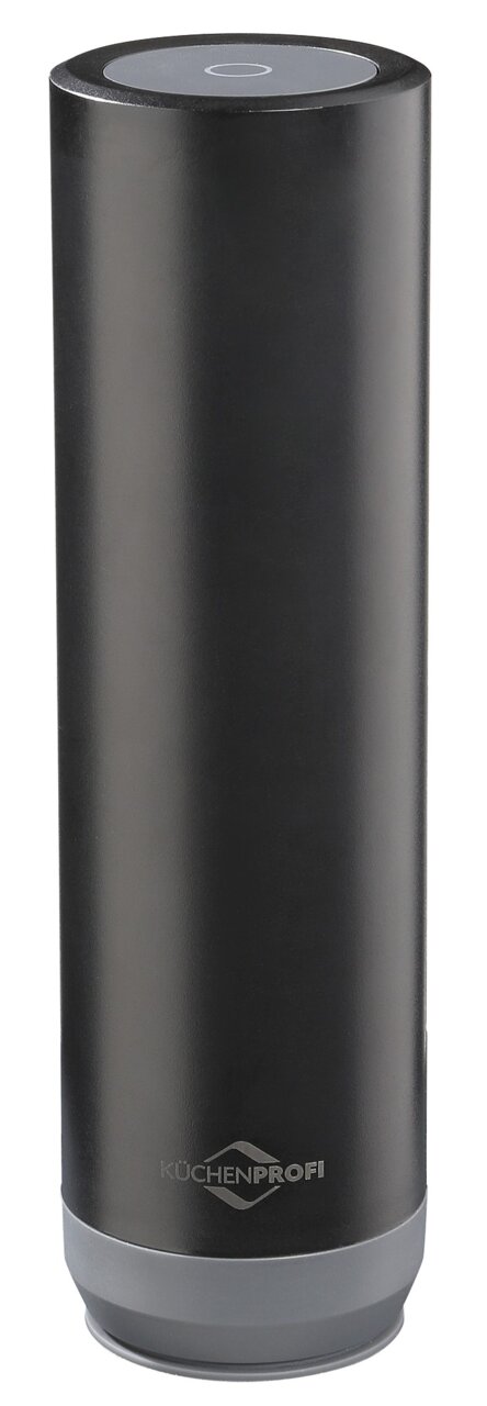 Zylindrisches, schwarzes Vakuumiergerät von KÜCHENPROFI, frontal abgebildet.