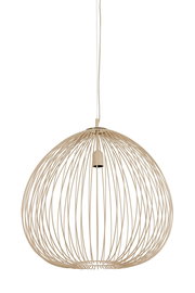 Moderne Hängeleuchte aus Metall mit drahtigem, kugelförmigem Design, seitliche Perspektive.
