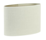 Ovaler, gerader Lampenschirm in cremefarbener Textiloptik, seitliche Perspektive