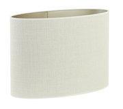 Ovaler, gerader Lampenschirm in cremefarbener Textiloptik, seitliche Perspektive