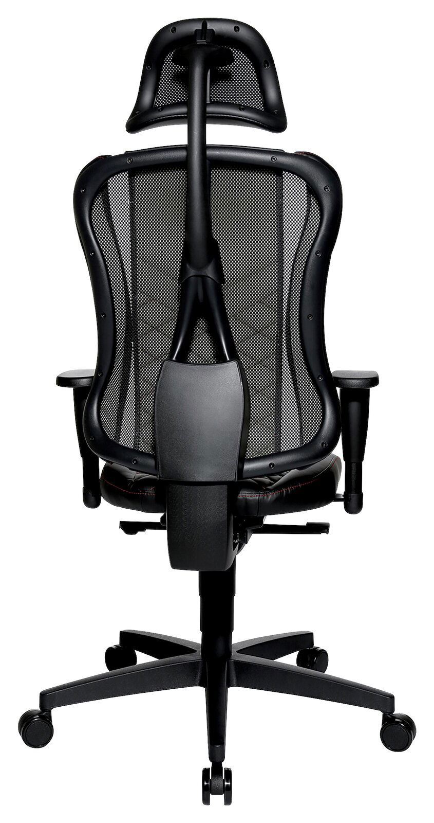 Rückansicht eines ergonomischen Gaming-Stuhls mit Netzrückenlehne und Kopfstütze