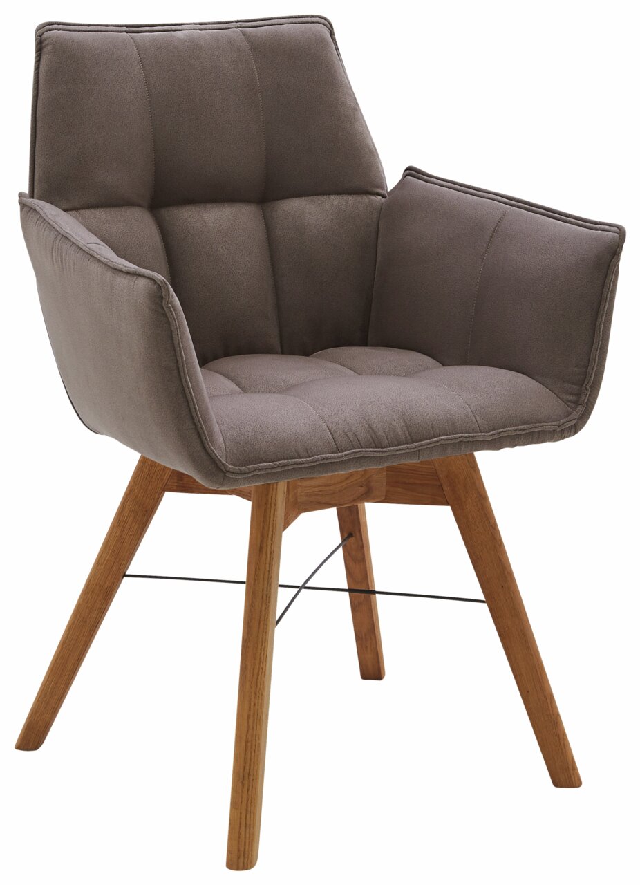 Waldwelt Armlehnenstuhl BARBADOS Moderner Armlehnenstuhl mit gepolstertem Sitz in Braun und Holzbeinen, seitliche Perspektive