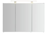 Moderner Spiegelschrank mit drei Türen und integrierter Beleuchtung, Frontalansicht