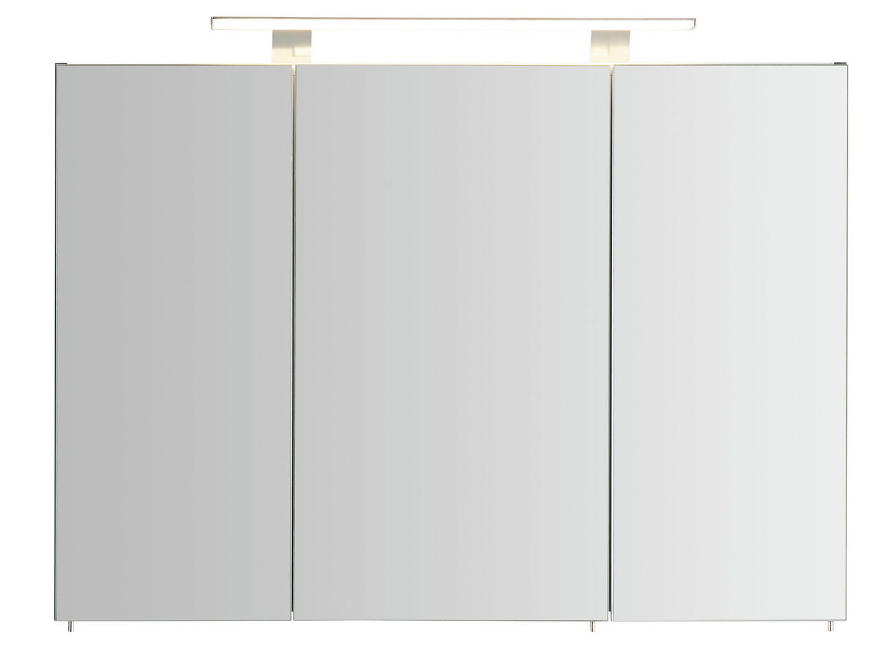 Moderner Spiegelschrank mit drei Türen und integrierter Beleuchtung, Frontalansicht
