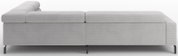 Lichtgrijze ribstof hoekbank met chaise longue en zwarte metalen poten, zijaanzicht (links)