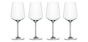 Vier elegante Weißweingläser im Set, frontal abgebildet.