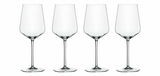Vier elegante Weißweingläser im Set, frontal abgebildet.