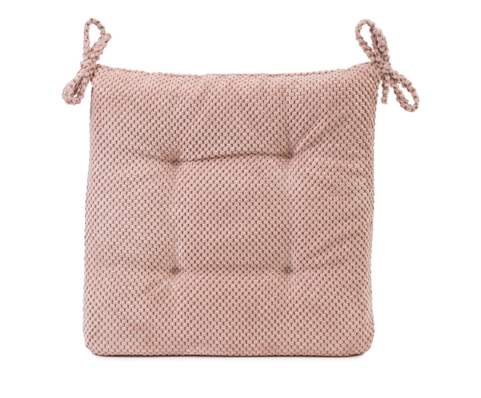 Rosa Sitzkissen 40x40x4cm mit strukturierter Oberfläche und zwei Schleifen, Vorderansicht