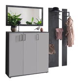 Garderobenkombination mit Spiegel, Schrank und Wandpaneelen, seitliche Perspektive