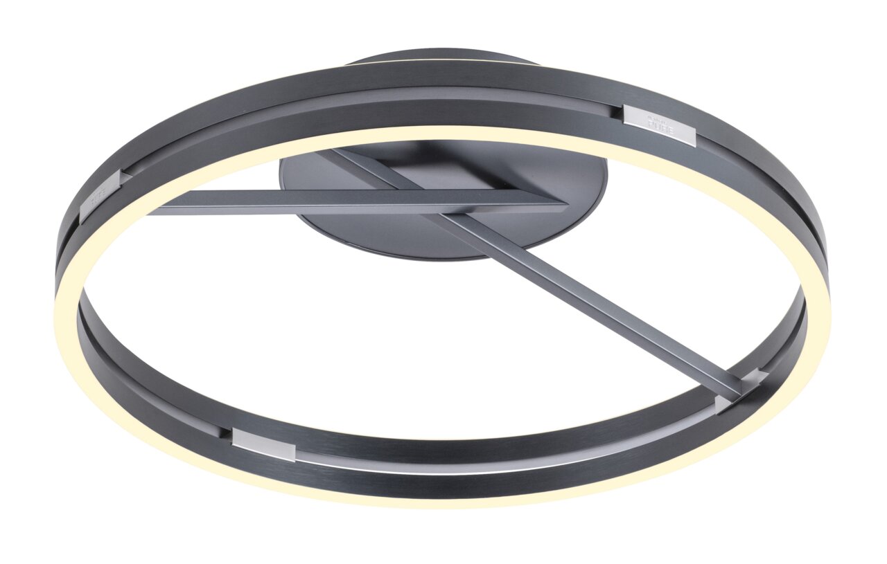 Moderne Deckenleuchte PURE Loop von Paul Neuhaus in schwarzem Design, seitliche Perspektive