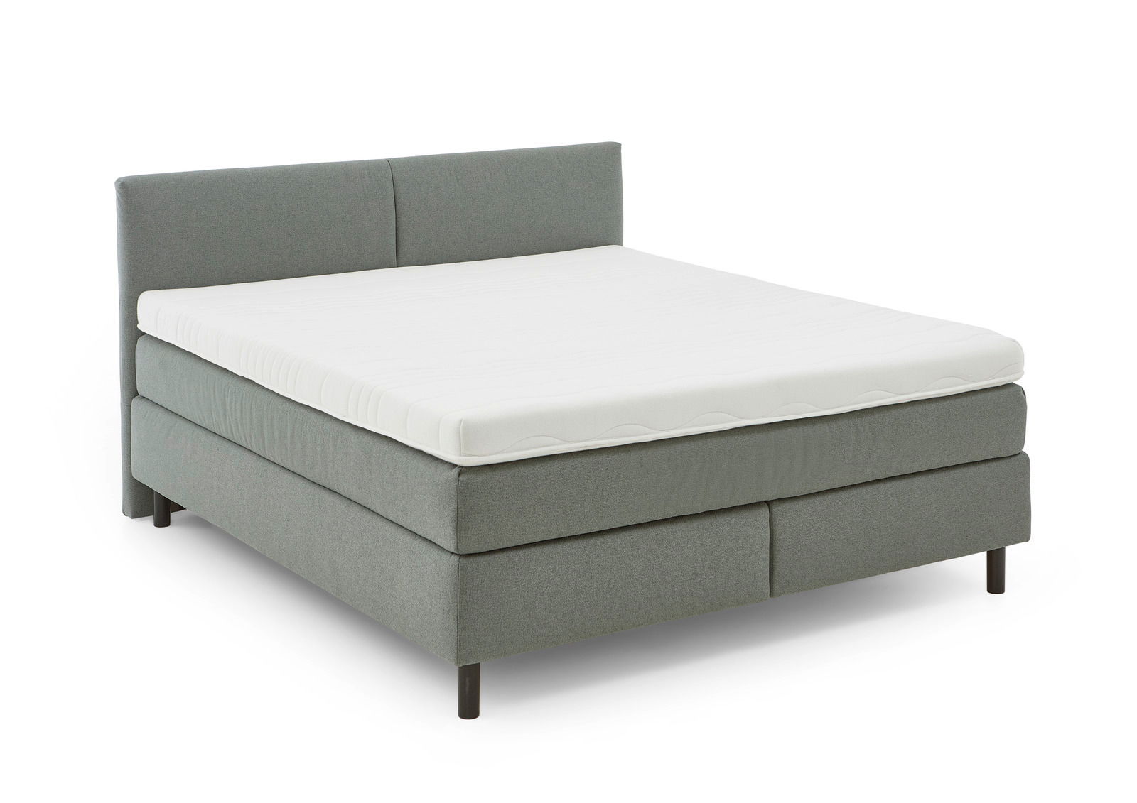 Boxspringbett BX 180/200 in grauem Stoffbezug, seitliche Perspektive