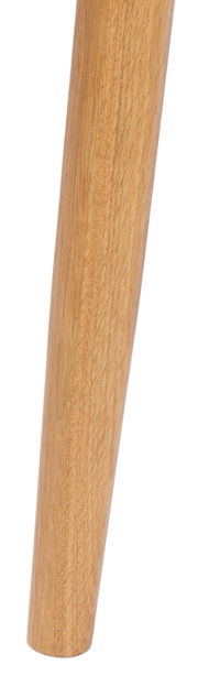 Nahaufnahme eines Tischbeins aus Holz in schräger Perspektive.