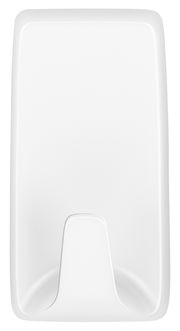 Weißer Wandhaken aus Kunststoff, frontal abgebildet, geeignet für tesa Powerstrips.