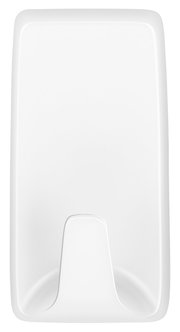 Weißer Wandhaken aus Kunststoff, frontal abgebildet, geeignet für tesa Powerstrips.
