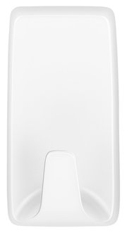 Weißer Wandhaken aus Kunststoff, frontal abgebildet, geeignet für tesa Powerstrips.