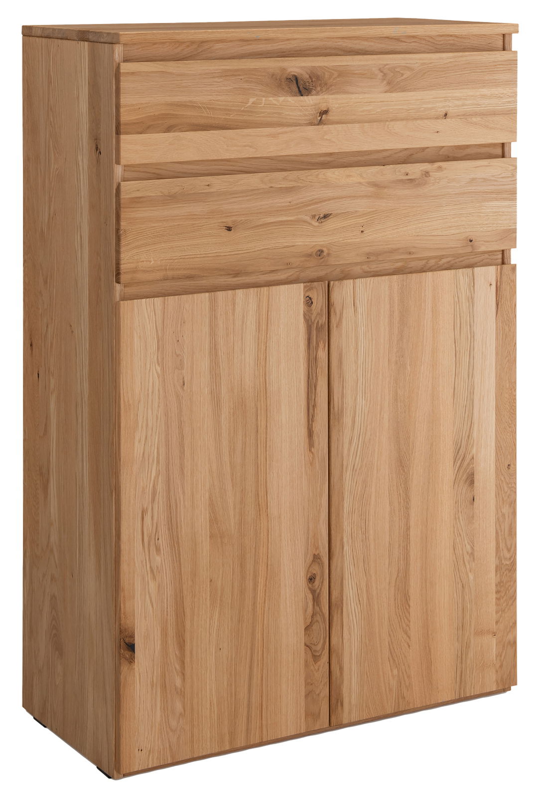 Linea Natura Highboard DURABLE OFFICE Hochwertiges Highboard aus Holz mit zwei Schubladen und zwei Türen, frontale Perspektive