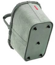 Grüner Einkaufskorb mit stabilem Rahmen und Tragegriff, Ansicht von unten mit sichtbaren Standfüßen.