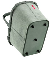 Grüner Einkaufskorb mit stabilem Rahmen und Tragegriff, Ansicht von unten mit sichtbaren Standfüßen.