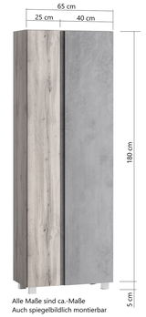 Hochschrank 65 cm mit Holz- und Betonoptik, Frontansicht