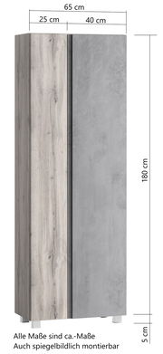 Hochschrank 65 cm mit Holz- und Betonoptik, Frontansicht