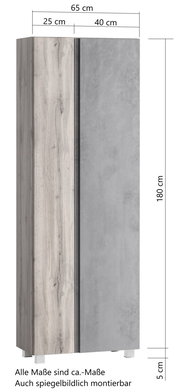 Hochschrank 65 cm mit Holz- und Betonoptik, Frontansicht