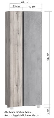 Hoge kast van 65 cm met hout- en betonlook, vooraanzicht