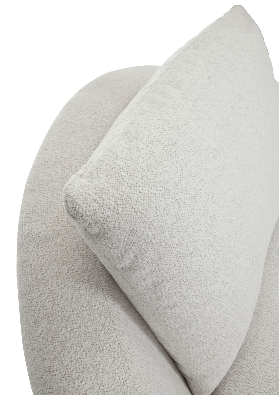 Nahaufnahme eines hellen Drehsessels mit weicher, texturierter Oberfläche, von oben betrachtet.