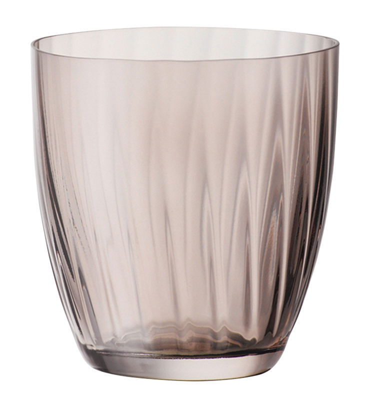 BOHEMIA Cristal Becher 260ml GEORGIA Rauchbrauner Becher 260ml mit geriffeltem Design, seitliche Perspektive