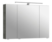 Moderner Spiegelschrank mit drei Türen und integrierter Beleuchtung, seitliche Perspektive