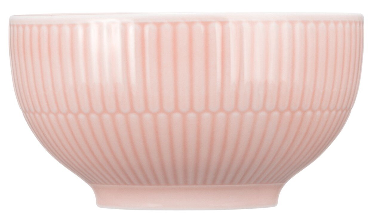 Rosa Café au Lait Schale mit geriffeltem Design, seitliche Perspektive