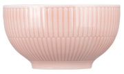 Rosa Café au Lait Schale mit geriffeltem Design, seitliche Perspektive