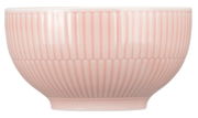 Rosa Café au Lait Schale mit geriffeltem Design, seitliche Perspektive
