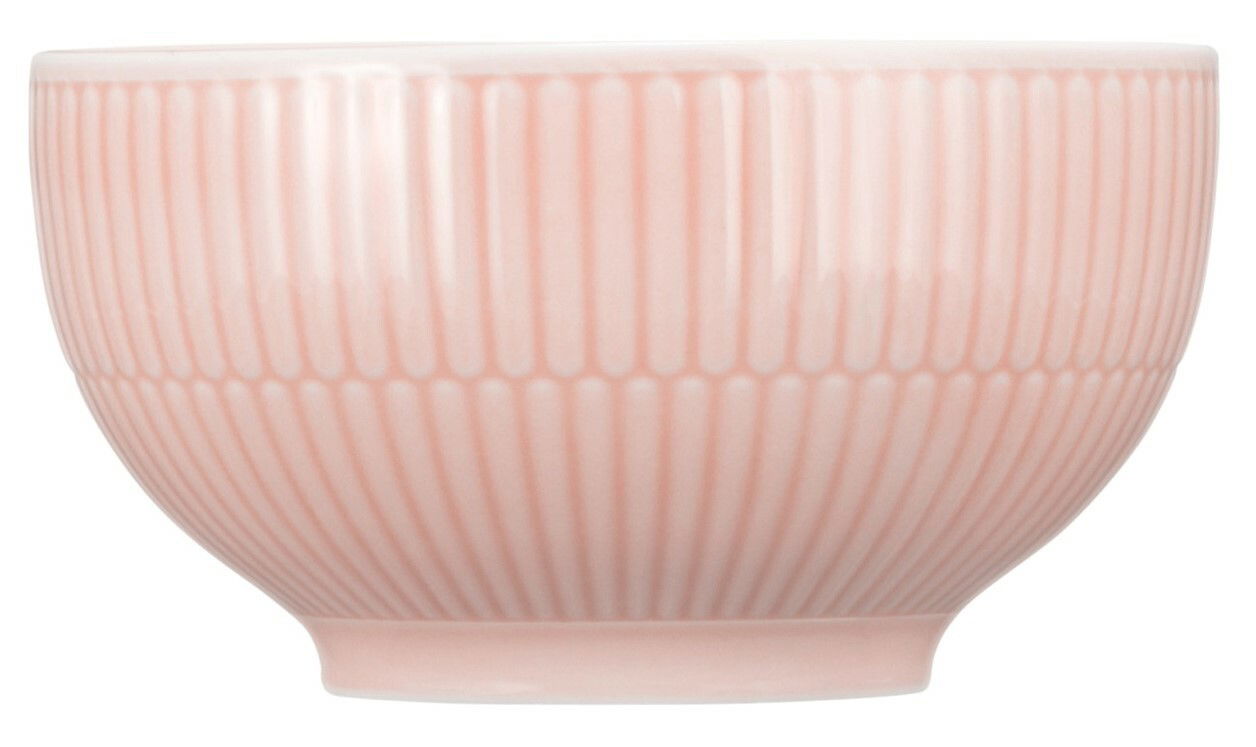 Rosa Café au Lait Schale mit geriffeltem Design, seitliche Perspektive