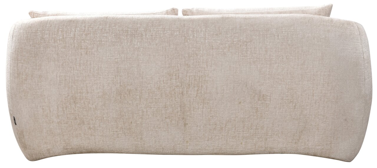 Rückansicht eines beigen 2-Sitzer Sofas mit weichem Stoffbezug.