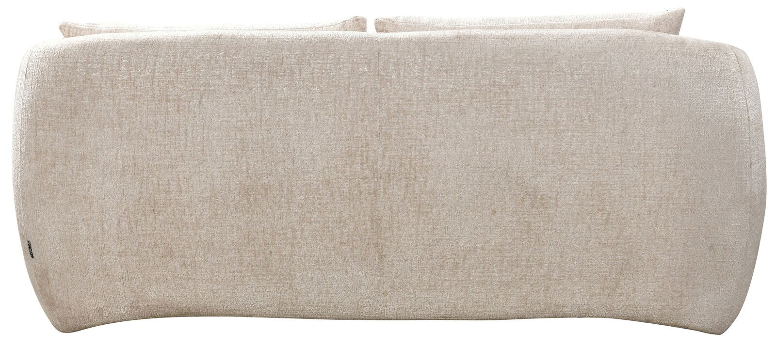 Rückansicht eines beigen 2-Sitzer Sofas mit weichem Stoffbezug.