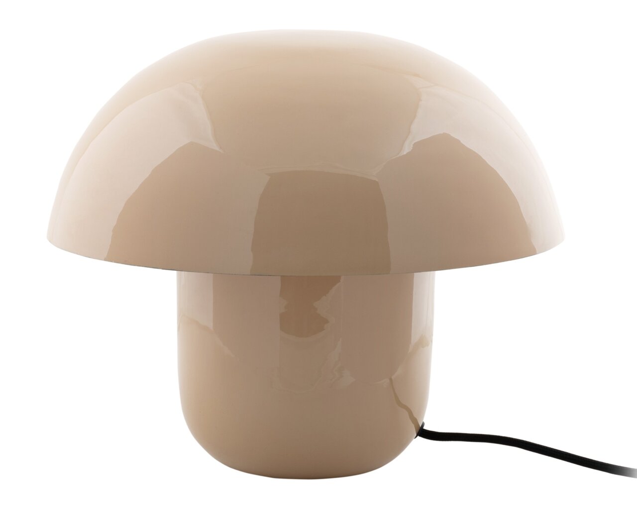 Beige Tischleuchte in Pilzform, seitliche Perspektive