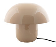 Beige Tischleuchte in Pilzform, seitliche Perspektive