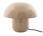 Beige Tischleuchte in Pilzform, seitliche Perspektive