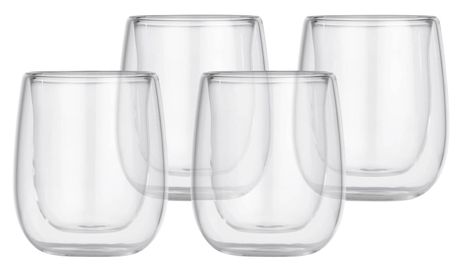 GOURMETMAXX Espresso Thermoglas 4er-Set GOURMETMAXX Vier doppelwandige Thermogläser für Espresso, frontal abgebildet.