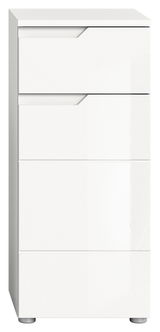 Weißer Standschrank mit drei Schubladen, frontal abgebildet.