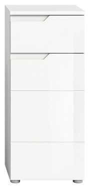 Weißer Standschrank mit drei Schubladen, frontal abgebildet.