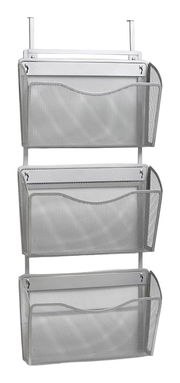 Wand- oder Tür-Magazinhalter aus Metall mit drei Fächern, frontal abgebildet.