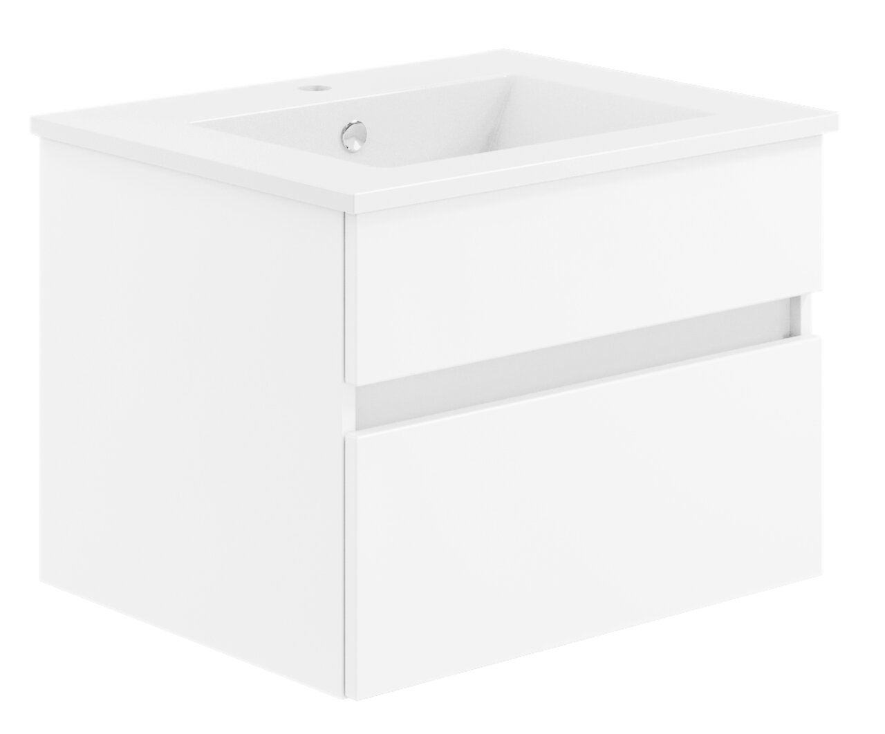 Witte badkamercombinatie uit de NEXT4YOU-serie van Puris, in perspectief gezien vanaf de linkervoorzijde.