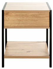 Nachtkommode aus Holz mit schwarzem Metallrahmen, Frontansicht