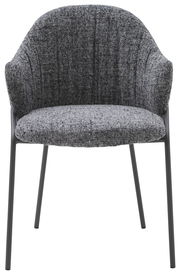 Grauer Armlehnstuhl mit gepolstertem Sitz und Rückenlehne, Vorderansicht