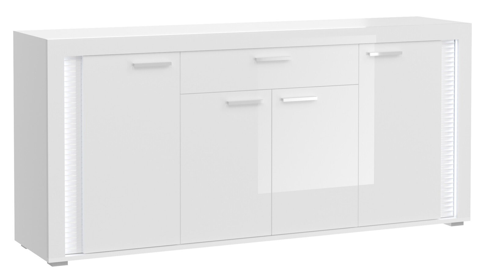 Weißes Sideboard mit drei Türen und zwei Schubladen, Frontansicht