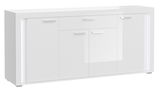 Weißes Sideboard mit drei Türen und zwei Schubladen, Frontansicht