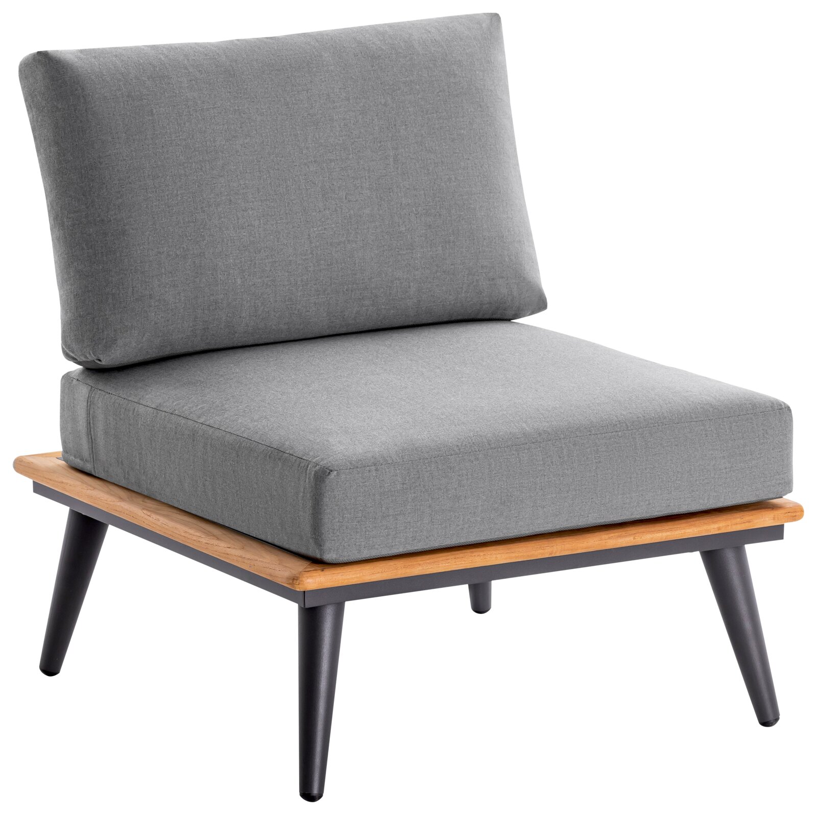 Niehoff-Garden Loungesessel SERRA Grauer Loungesessel mit Holzrahmen und schwarzen Beinen, seitliche Perspektive