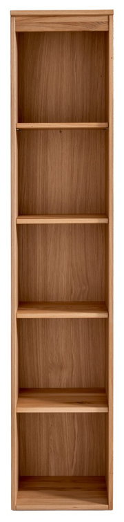 Frontale Ansicht eines Aktenregals aus Holz mit fünf Regalböden, ideal für das Büro.