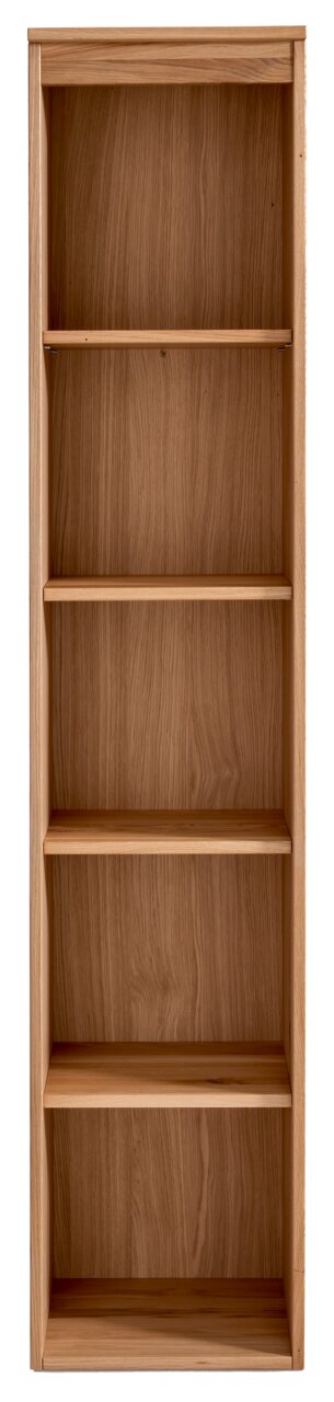 Frontale Ansicht eines Aktenregals aus Holz mit fünf Regalböden, ideal für das Büro.